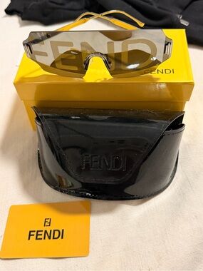 Fendi Shield Sunglasses with Yellow Accents and Brown Lenses